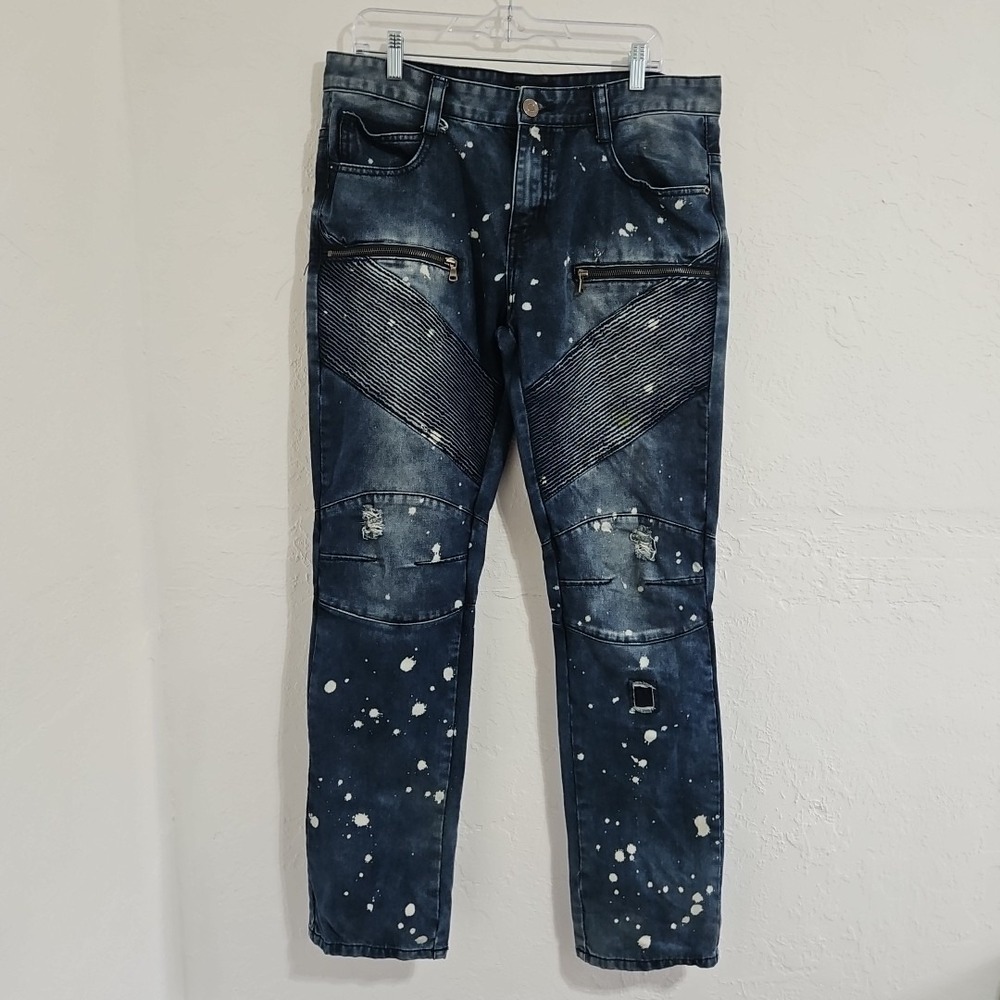 Mens Black Premium jeans Sz 34 x 34 Distressed Thrashed Streetwear Hip Hop